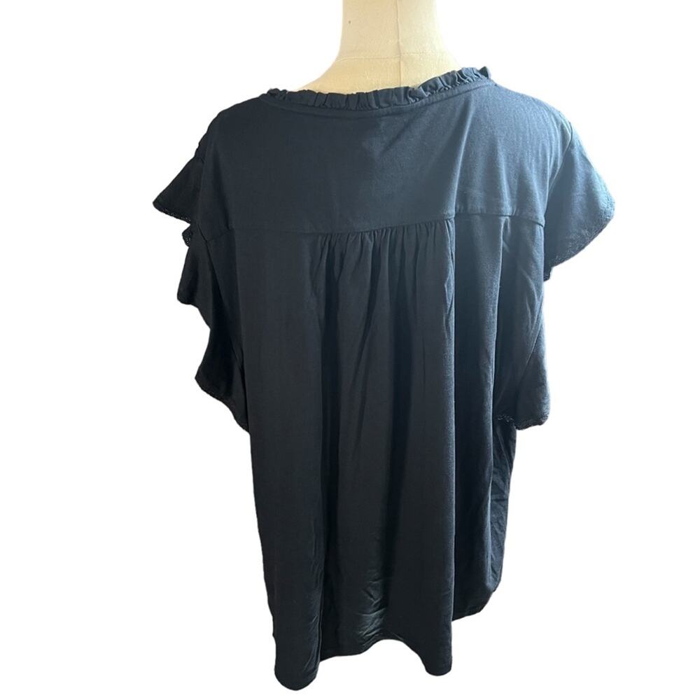 Lauren Ralph Lauren Lace Trim Jersey Flutter Sleeve Blouse Navy NEW Size 2X Plus - Picture 5 of 7